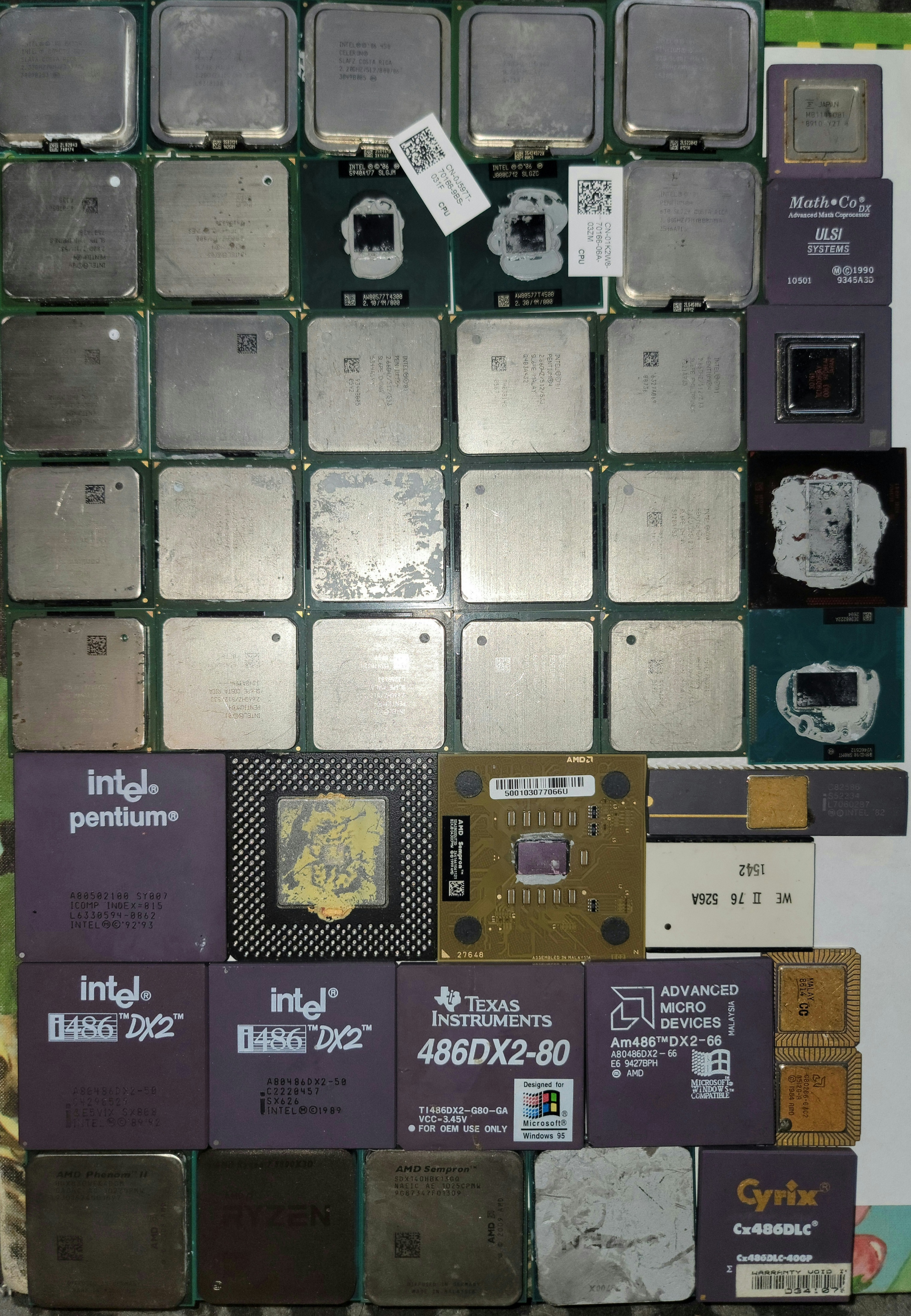 A grid of different CPUs from 1987 to the present day