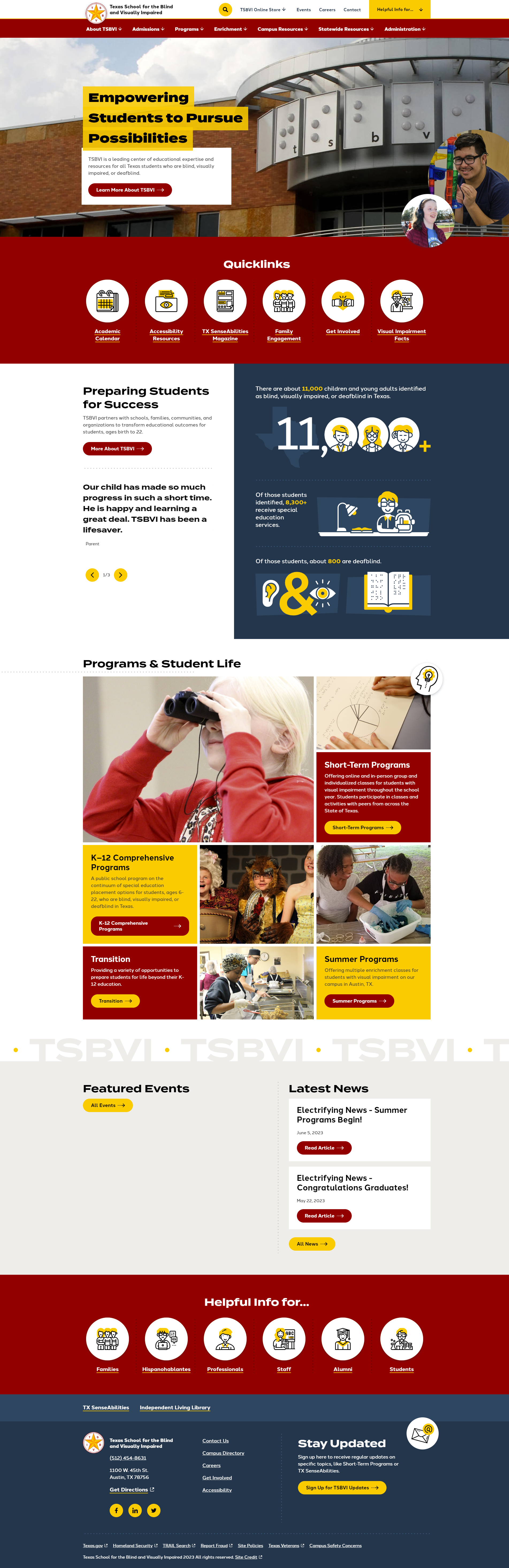 Texas School for the Blind and Visually Impaired Home page